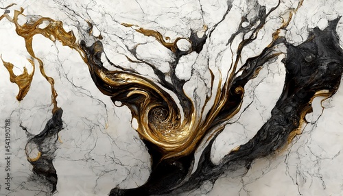 Luxurious golden black marble texture. Marble ink from exquisite original painting for abstract background. Detailed marble slab. White black granite ceramic 3d illustration © Zaleman