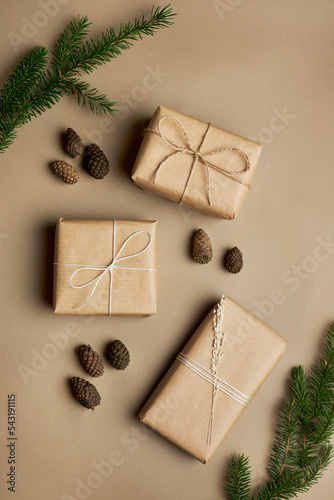 three christmas presents in a studio