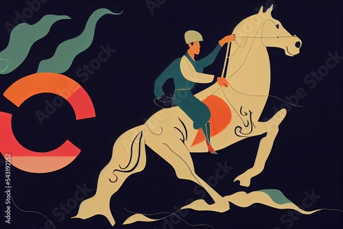 A messenger on a horse with a letter. Animation of a running horse with a rider. Key positions
