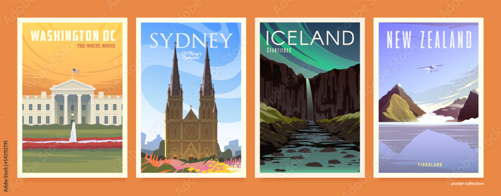 Vector travel posters set.