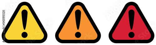 Danger sign. Set of yellow, orange and red danger sign on white background.
