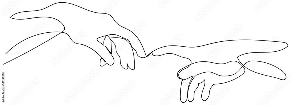 Continuous lines hands hope help abstract simple lines Hand drawn style illustration vector. Creation of Adam.
