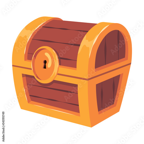 Empty closed old wooden chest for gold treasure. Vector illustration of key frames animation. Cartoon wood box of lucky pirate isolated on white