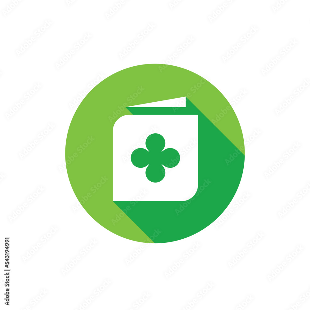 Book with clover leaf logo icon vector, long shadow flat design style Book with clover leaf logo icon vector, long shadow flat design style