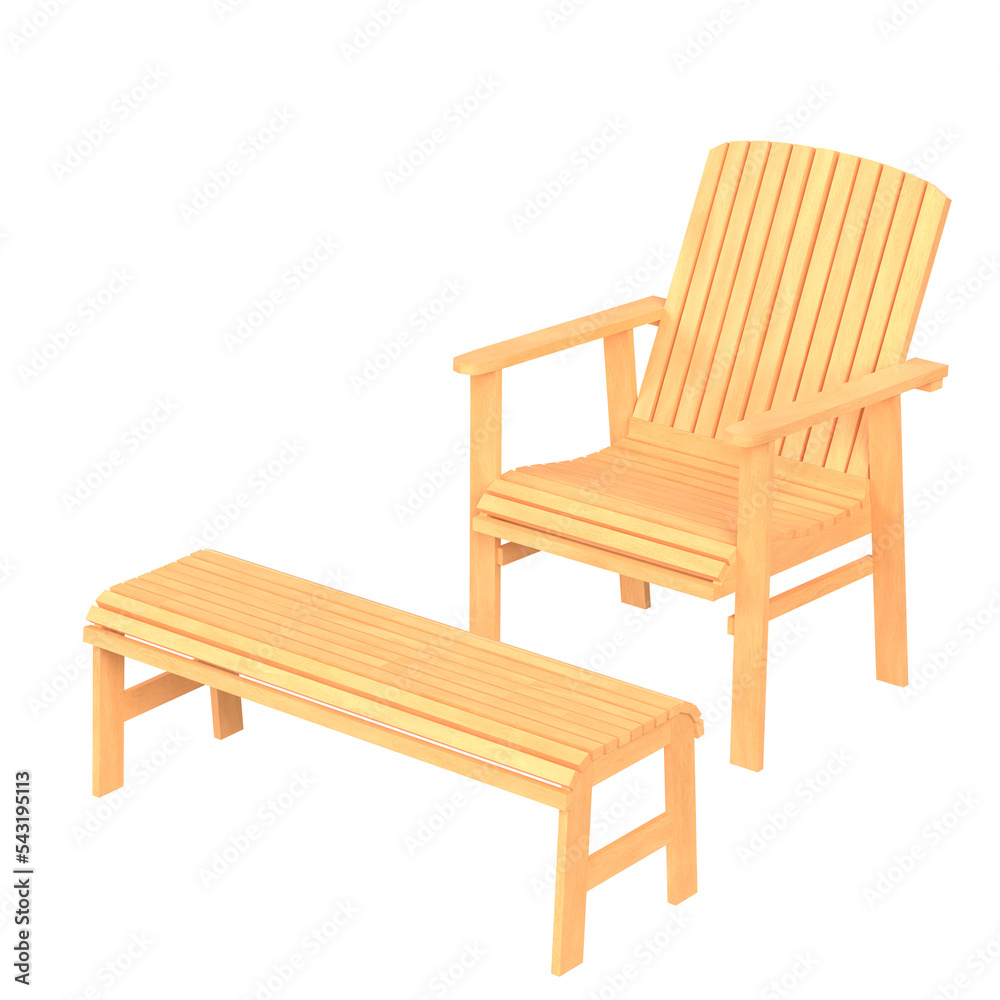 3d rendering illustration of a patio chair and footrest