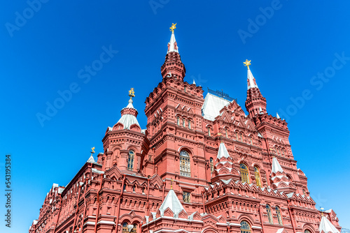 Facade of the Historical Museum on Red Square in Moscow  Russia  Europe