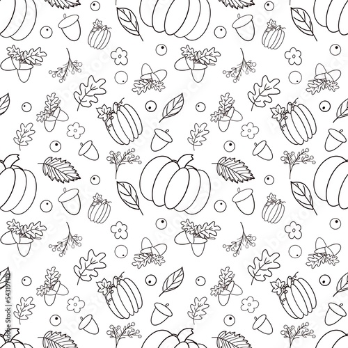 Thanksgiving doodles seamless pattern on white background