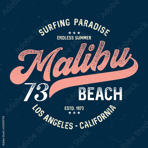 Malibu Beach California - Vintage Tee Design For Printing. Good For Poster, Wallpaper, T-Shirt, Gift.