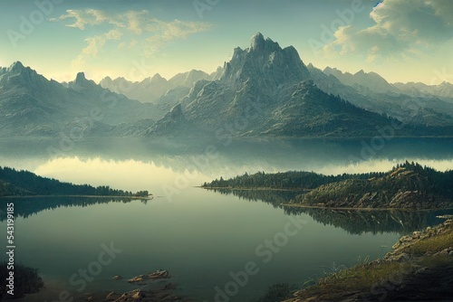 mountain and lake landscape view photo