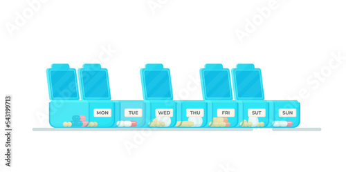 Packaging pills in boxes. Vector illustration of the packer's work. Medicine, pharmacy, drugs.