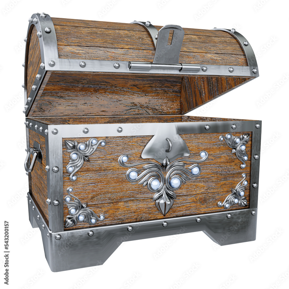 Old broken vintage pirate treasure chest. Rotten and broken. For