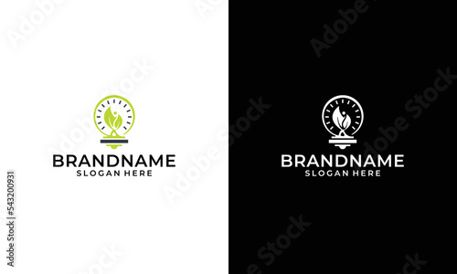 Vector clock and leaves and people logo combination. Time and environment symbols or icons. Unique and organic express