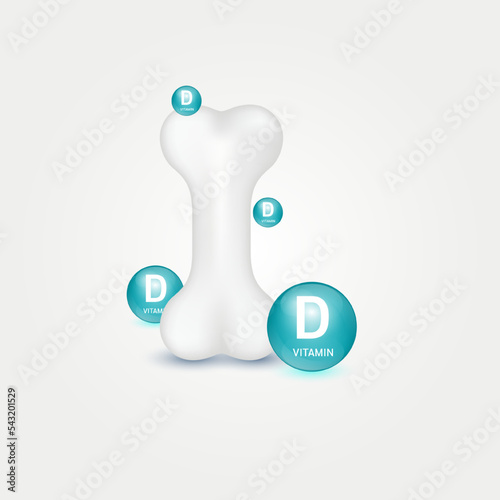 Vitamin D ball green help strengthen bone. Healthy knee bone human bone anatomy. Skeleton x ray scan concept therapy. Medical or healthcare. Isolated on white background. Realistic 3d Vector.