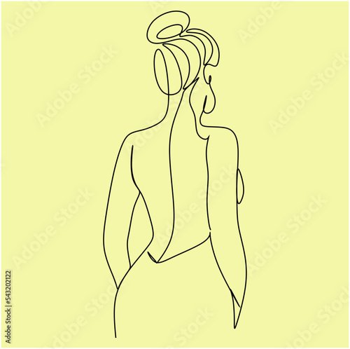 Silhouette of a young elegant woman wearing evening dress. Hand drawn modern fashion illustration of abstract girl, quick sketch, vector illustration