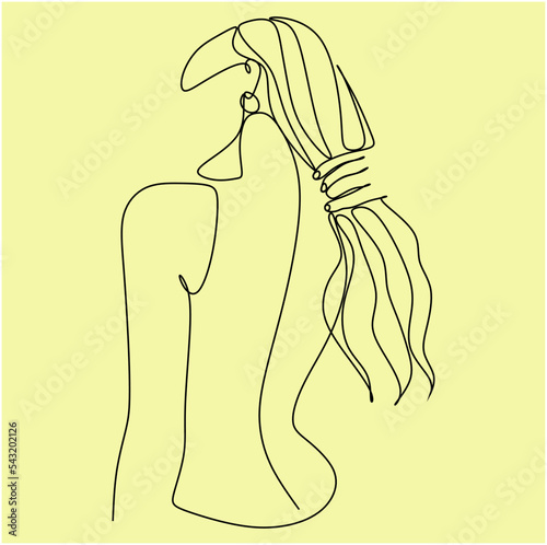 Silhouette of a young elegant woman wearing evening dress. Hand drawn modern fashion illustration of abstract girl, quick sketch, vector illustration