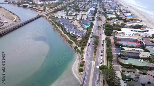 drone view of Delmar San Dieguito River slow pan up photo