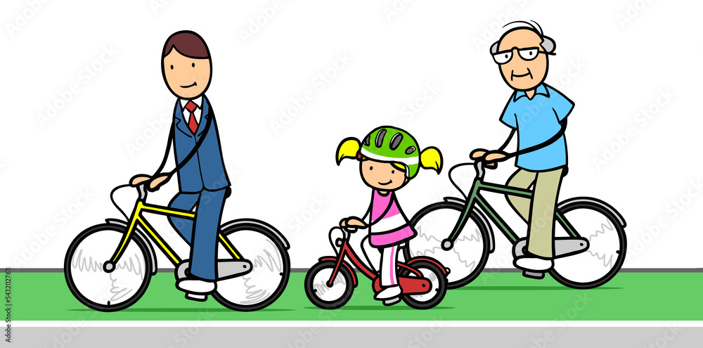 Group Of Three Generations Riding Bikes On A Bike Path Stock group-of-three-generations-riding-bikes-on-a-bike-path-stock