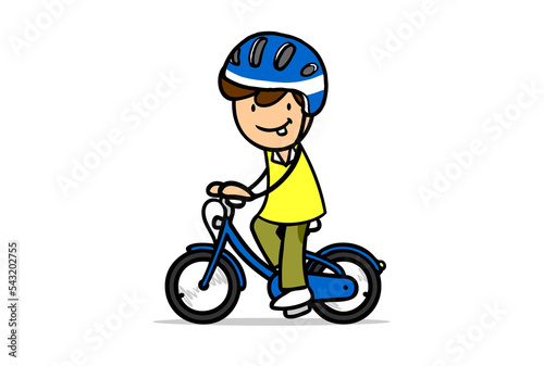 Child cycling on a children's bicycle with a bicycle helmet