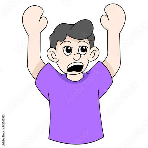 boy illustration giving up gesture raising both hands