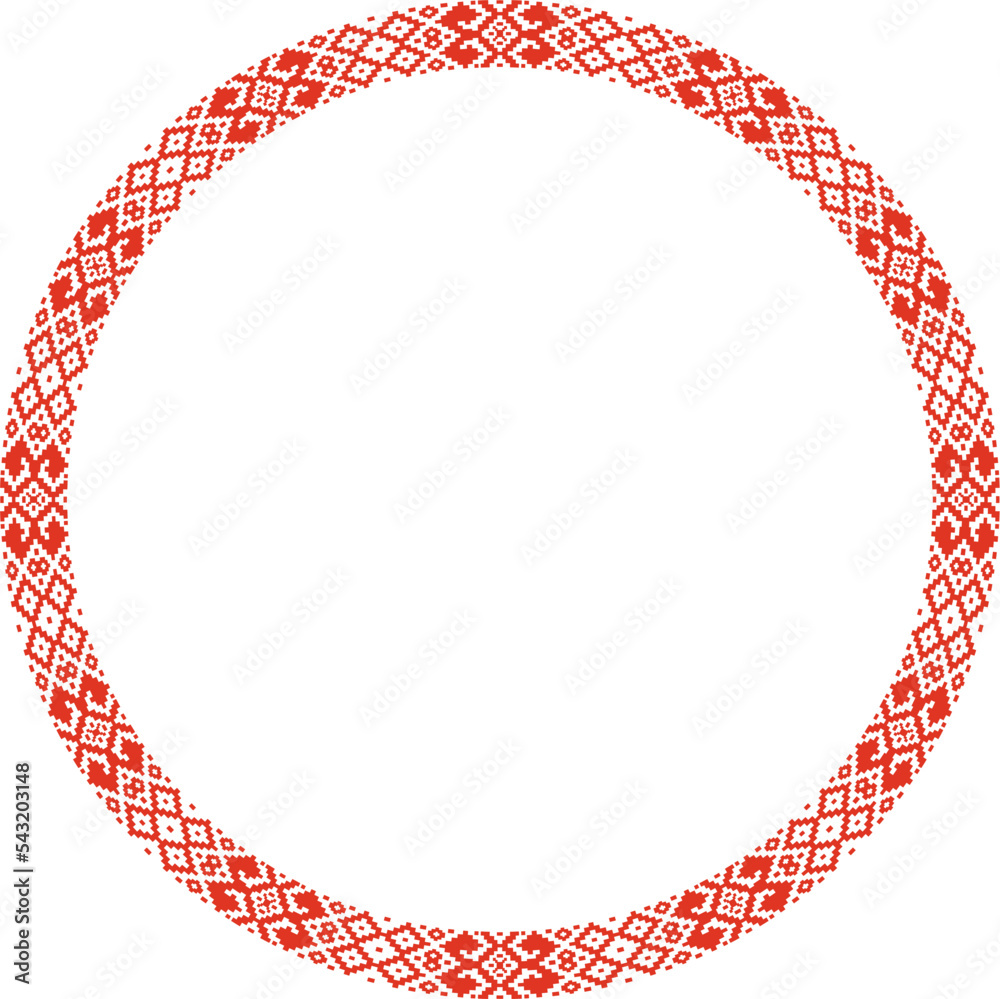 Vector red round Belarusian national ornament. Ethnic endless color border, Slavic peoples frame.