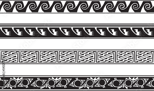 Vector set of seamless monochrome national native american ornaments. Endless ethnic black borders, frames of the peoples of America, Aztec, Maya, Incas. For sandblasting, plotter and laser cutting..