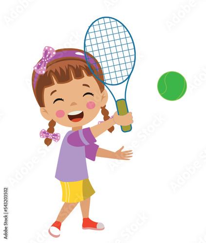 cute happy boy playing tennis
