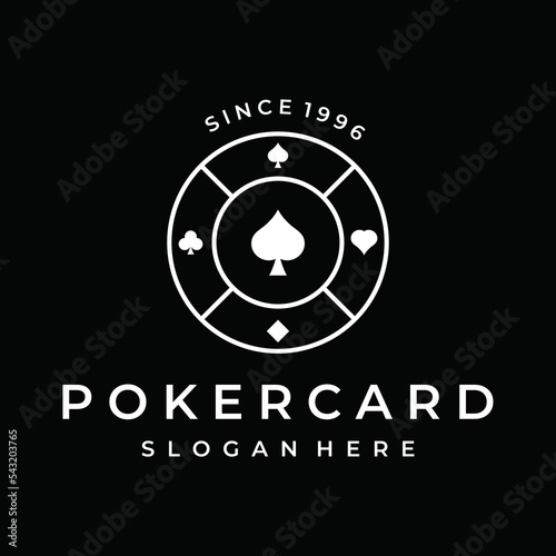 Vintage casino poker ace design logo, diamonds, hearts and spades. Poker club logo, tournament, gambling game, symbol 777.