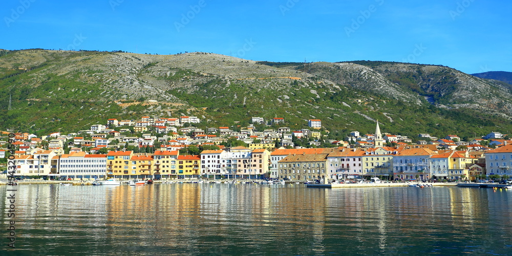 Panorama of Senj town, touristic destination on Adriatic sea, Croatia