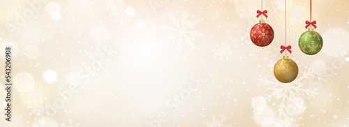 Christmas background with x-mas balls. Holidays traditional banner.