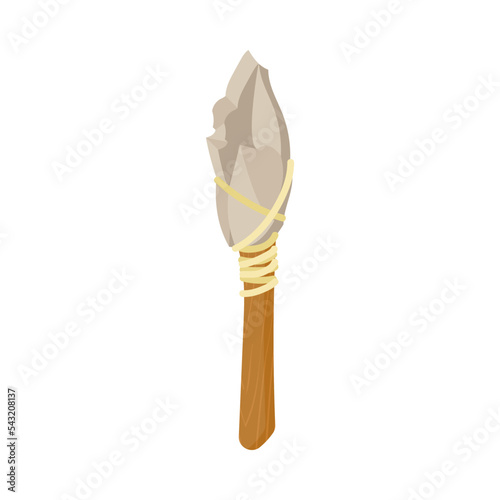 Ancient knife from wood and stone vector illustration. Primitive equipment from stone and wood of prehistoric people or barbarians for hunting isolated on white background. History, Stone age concept