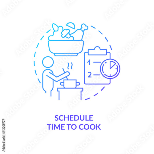 Schedule time to cook blue gradient concept icon. Organize work breaks. Burnout recovery tip abstract idea thin line illustration. Isolated outline drawing. Myriad Pro-Bold font used