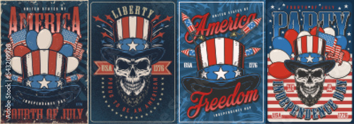 Independence day set flyers colorful