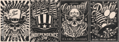 Holiday set vintage monochrome flyers
