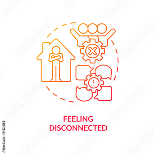 Feeling disconnected red gradient concept icon. Lack of team interaction. Remote work drawback abstract idea thin line illustration. Isolated outline drawing. Myriad Pro-Bold font used