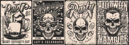 Holiday set vintage flyers monochrome