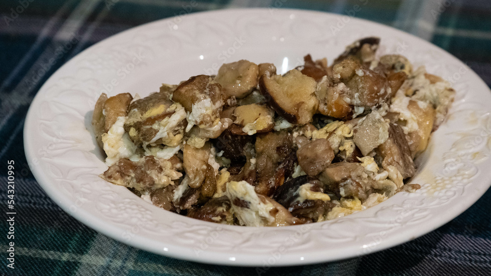 scrambled eggs and mushrooms Stock Photo | Adobe Stock
