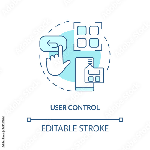 User control and freedom turquoise concept icon. UX design fundamental abstract idea thin line illustration. Isolated outline drawing. Editable stroke. Arial, Myriad Pro-Bold fonts used