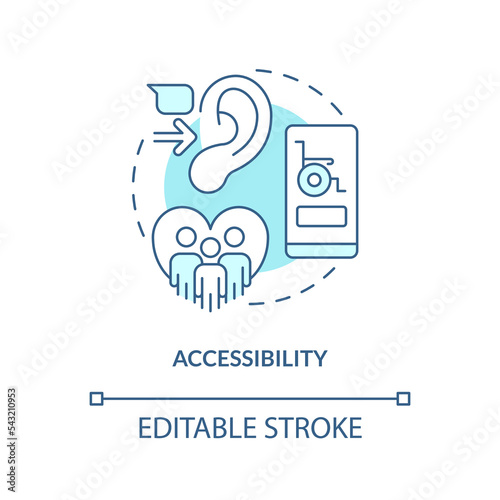 Accessibility turquoise concept icon. App usability. User experience design rule abstract idea thin line illustration. Isolated outline drawing. Editable stroke. Arial, Myriad Pro-Bold fonts used
