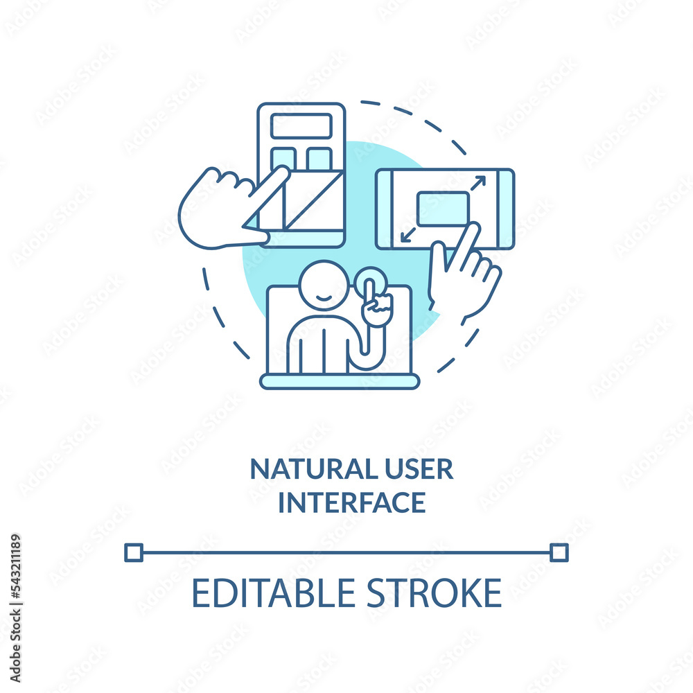 Natural user interface turquoise concept icon. Psychology in UX research abstract idea thin line illustration. Isolated outline drawing. Editable stroke. Arial, Myriad Pro-Bold fonts used