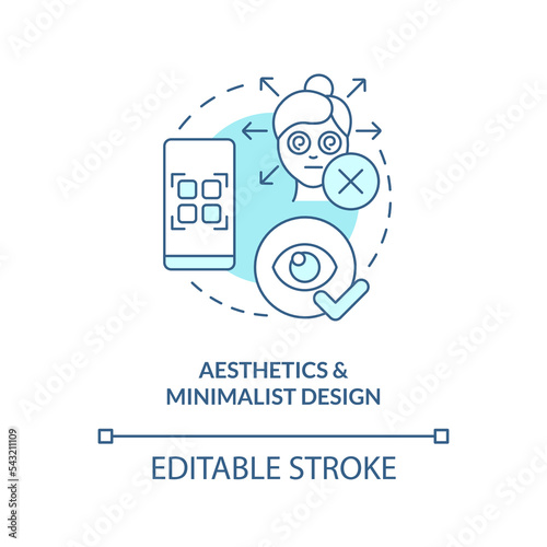 Aesthetics and minimalist design turquoise concept icon. App usability. UX rule abstract idea thin line illustration. Isolated outline drawing. Editable stroke. Arial, Myriad Pro-Bold fonts used
