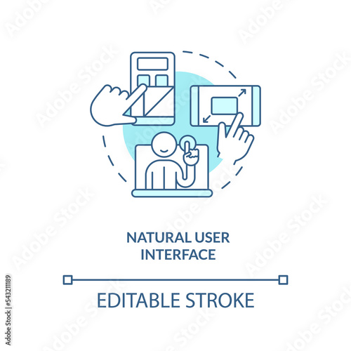 Natural user interface turquoise concept icon. Psychology in UX research abstract idea thin line illustration. Isolated outline drawing. Editable stroke. Arial, Myriad Pro-Bold fonts used