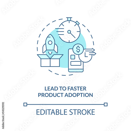 Lead to faster product adoption turquoise concept icon. Using familiarity advantage abstract idea thin line illustration. Isolated outline drawing. Editable stroke. Arial, Myriad Pro-Bold fonts used