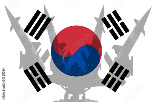 anti-aircraft missile defense system against the background of the flag of south korea photo