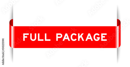 Red color inserted label banner with word full package on white background