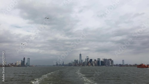 Beautiful view of the NYC skyline from the Staten Island Ferry photo