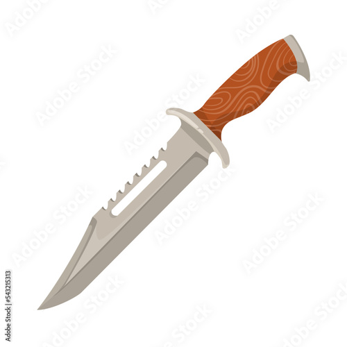 Steel M9 bayonet knife combat knife cartoon illustration. Warrior blade, hunting or military knife on white background. Weapon, protection concept