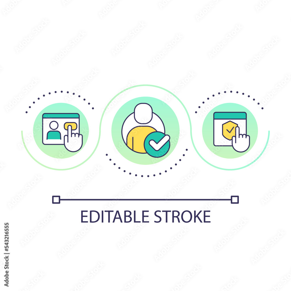 Person identification loop concept icon. Security verification. Safety validation. Protection service abstract idea thin line illustration. Isolated outline drawing. Editable stroke. Arial font used Person identification loop concept icon. Security verification. Safety validation. Protection service abstract idea thin line illustration. Isolated outline drawing. Editable stroke. Arial font used