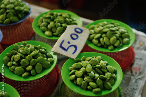 Peeled stinky beans for sale at a traditional market.