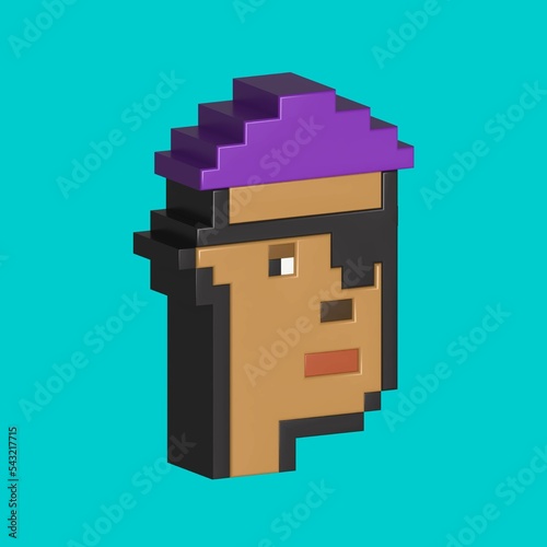 Cryptopunks Pixel Art (NFT) Nonfungible Token, NFT blockchain-3D Render illustration Design