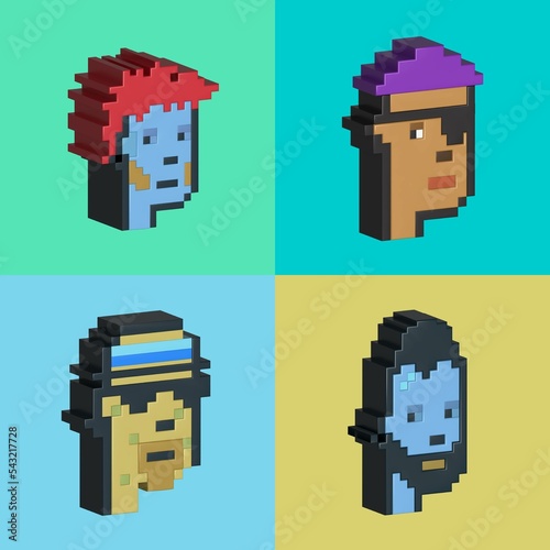 Cryptopunks Pixel Art (NFT) Nonfungible Token, NFT blockchain-3D Render illustration Design